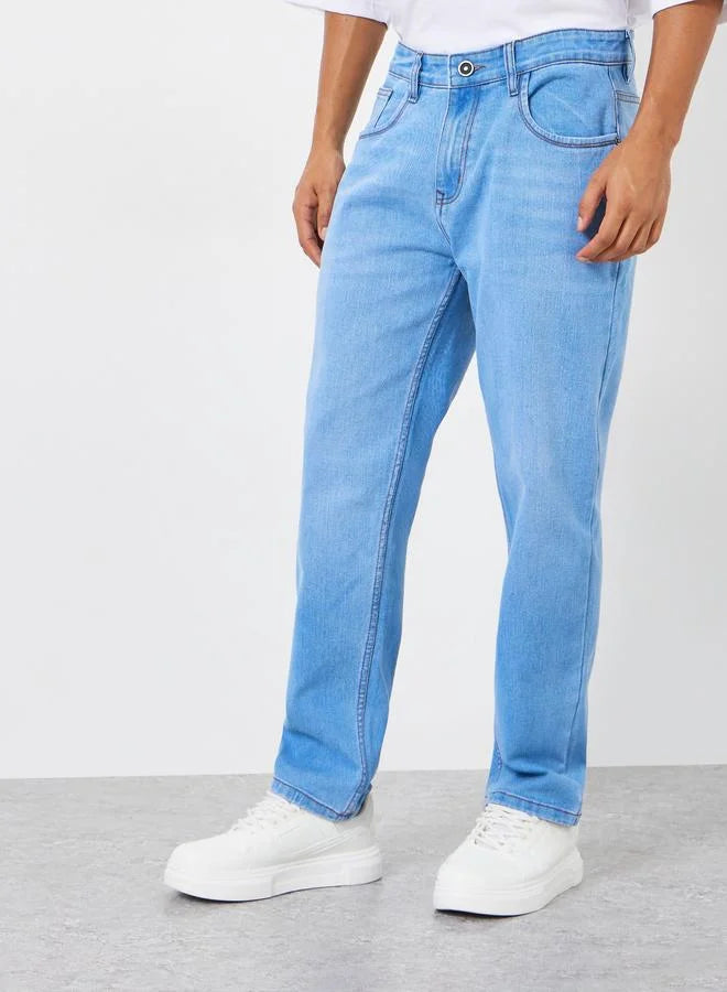 Jean bleu clair délavé pour homme, coupe classique