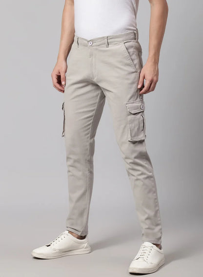 Pantalon cargo en coton gris clair pour homme, coupe fuselée
