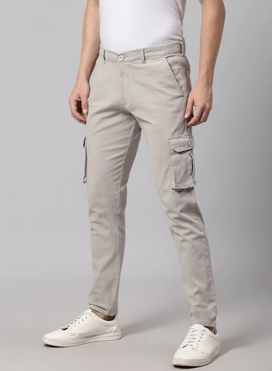 Pantalon cargo en coton gris clair pour homme, coupe fuselée