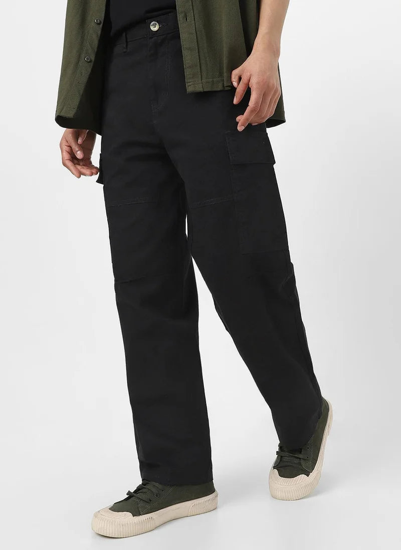 Pantalon cargo chino noir ample pour homme Urbano Fashion, coupe baggy, 6 poches, non extensible
