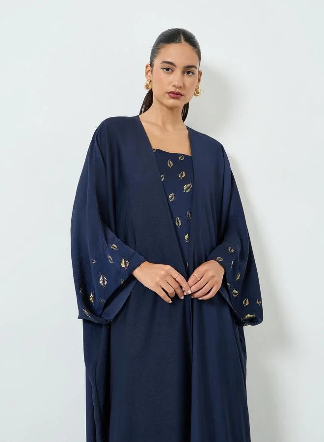 Navy Blue Embellished Abaya and Dress Set