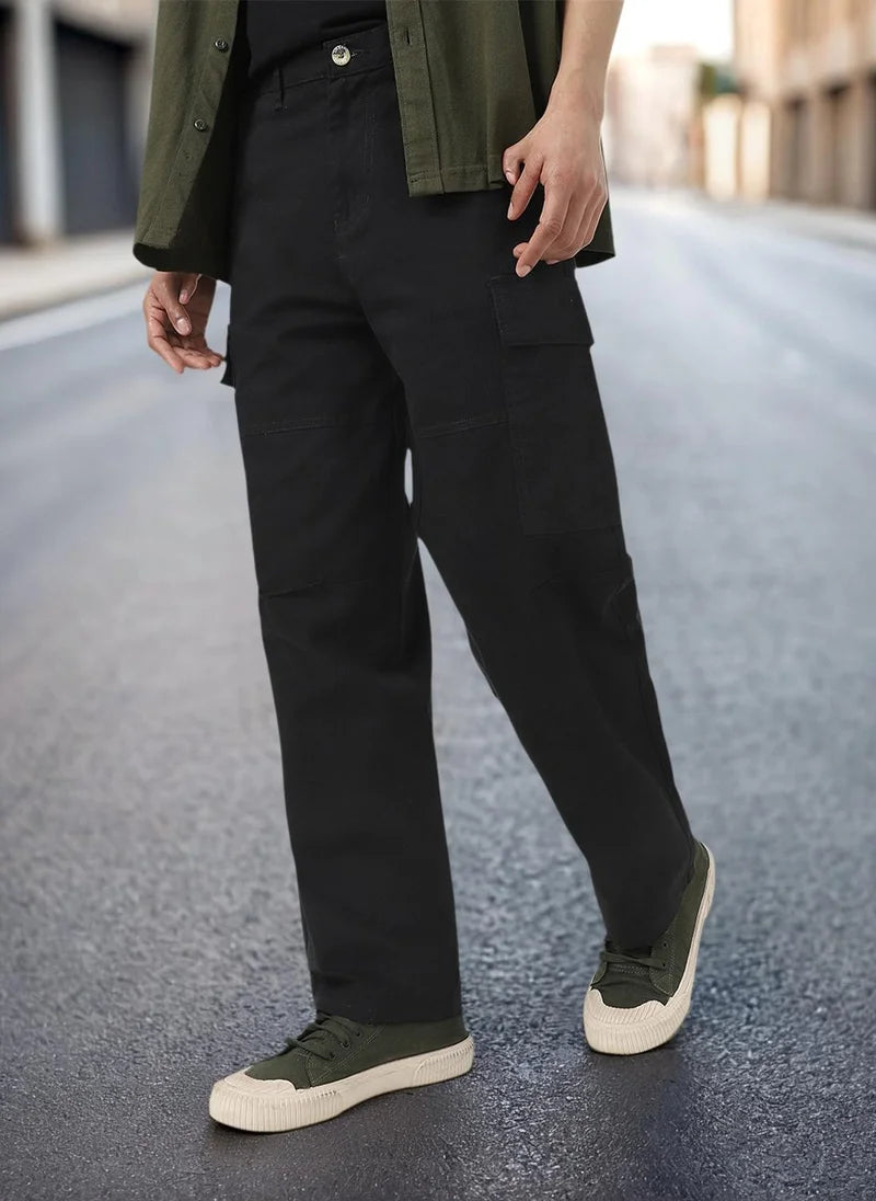 Pantalon cargo chino noir ample pour homme Urbano Fashion, coupe baggy, 6 poches, non extensible
