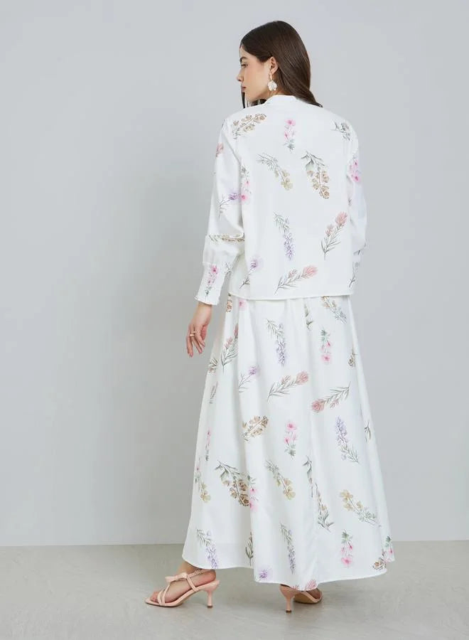 Ensemble haut et jupe maxi à imprimé floral blanc