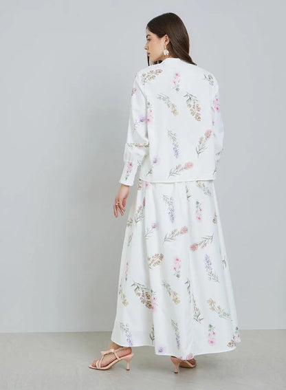 Ensemble haut et jupe maxi à imprimé floral blanc