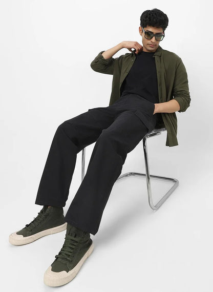 Pantalon cargo chino noir ample pour homme Urbano Fashion, coupe baggy, 6 poches, non extensible
