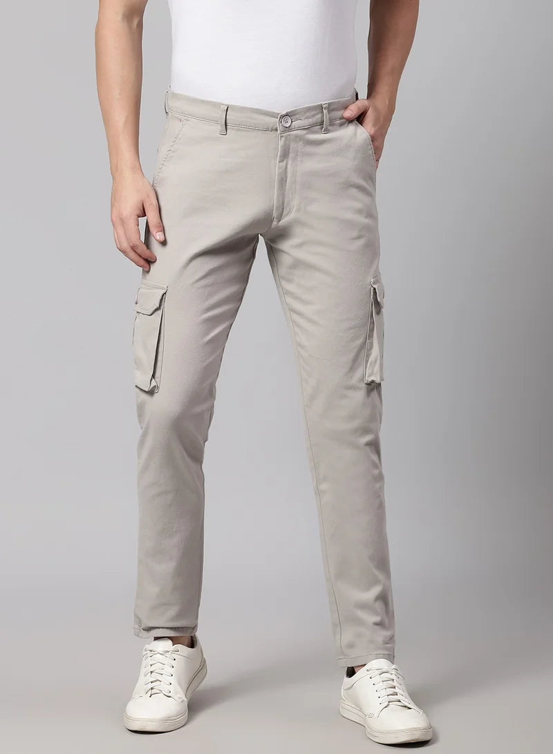 Pantalon cargo en coton gris clair pour homme, coupe fuselée