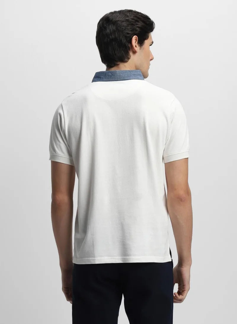 White Slim Fit Solid Polo Collar T-shirt for Men - 100% Cotton, Short Sleeve, Casual,