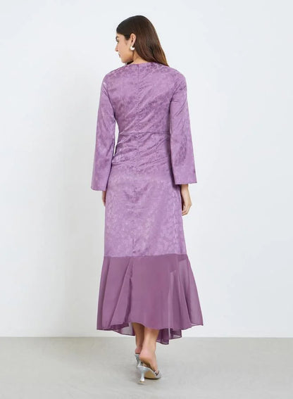 Robe longue trapèze violette à manches longues pour femme