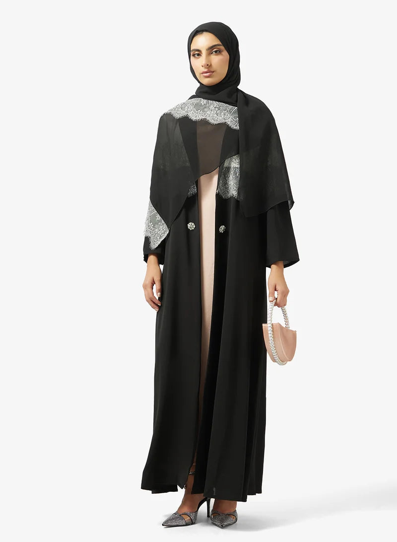 Abaya with Lace Trim