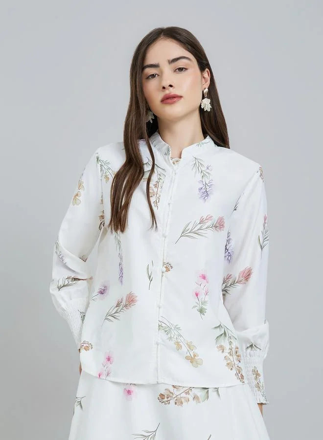 Ensemble haut et jupe maxi à imprimé floral blanc