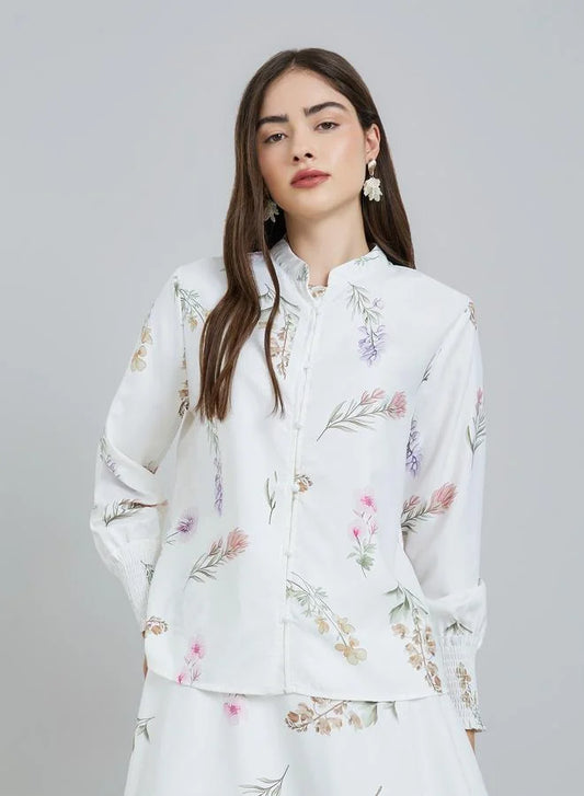 Ensemble haut et jupe maxi à imprimé floral blanc