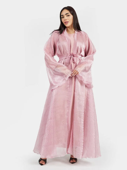 Abaya rose métallisée à paillettes pour les fêtes
