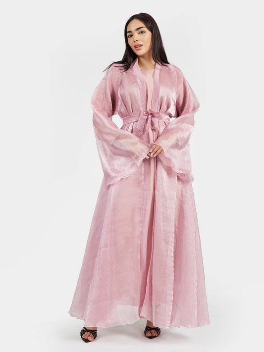 Abaya rose métallisée à paillettes pour les fêtes