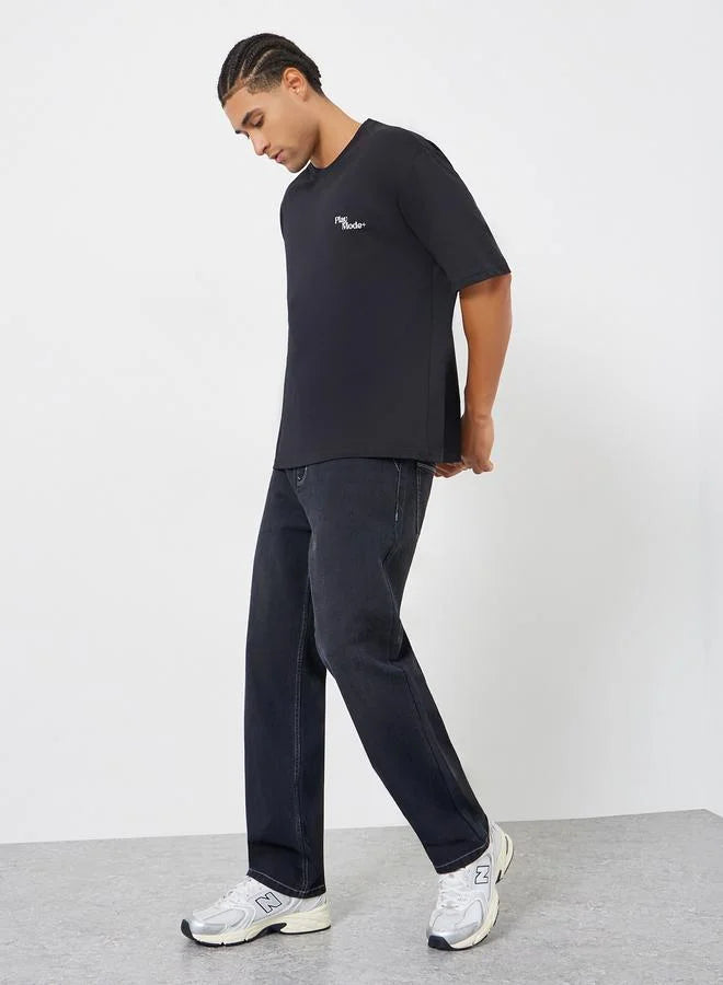 Jean noir délavé pour homme, coupe décontractée